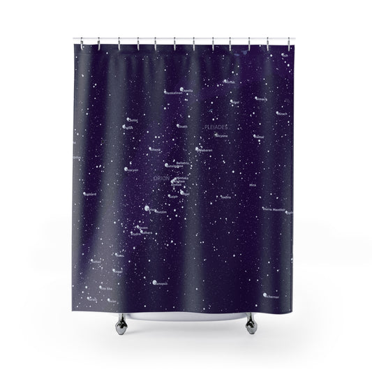 Purple Galaxy Shower Curtain | Celestial Star Map Curtain | Astronomy Bathroom Decor