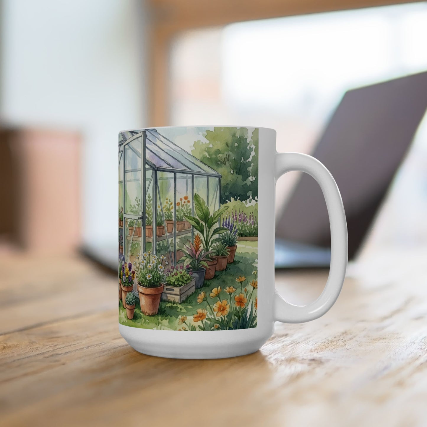 Greenhouse Garden Ceramic Mug | Plant Lover Mug with Cat | Vegan & Cat Lover Gift