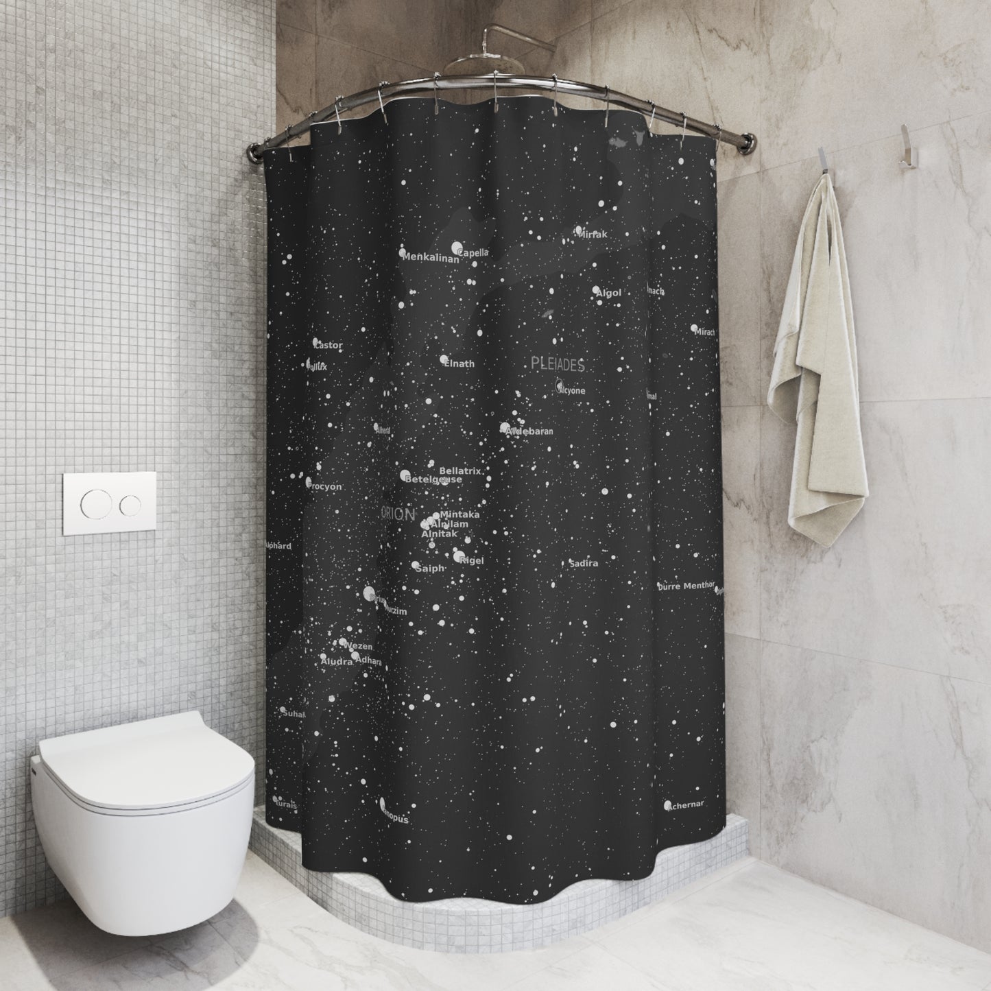 Dark Galaxy Shower Curtain | Celestial Star Map Curtain | Astronomy Bathroom Decor