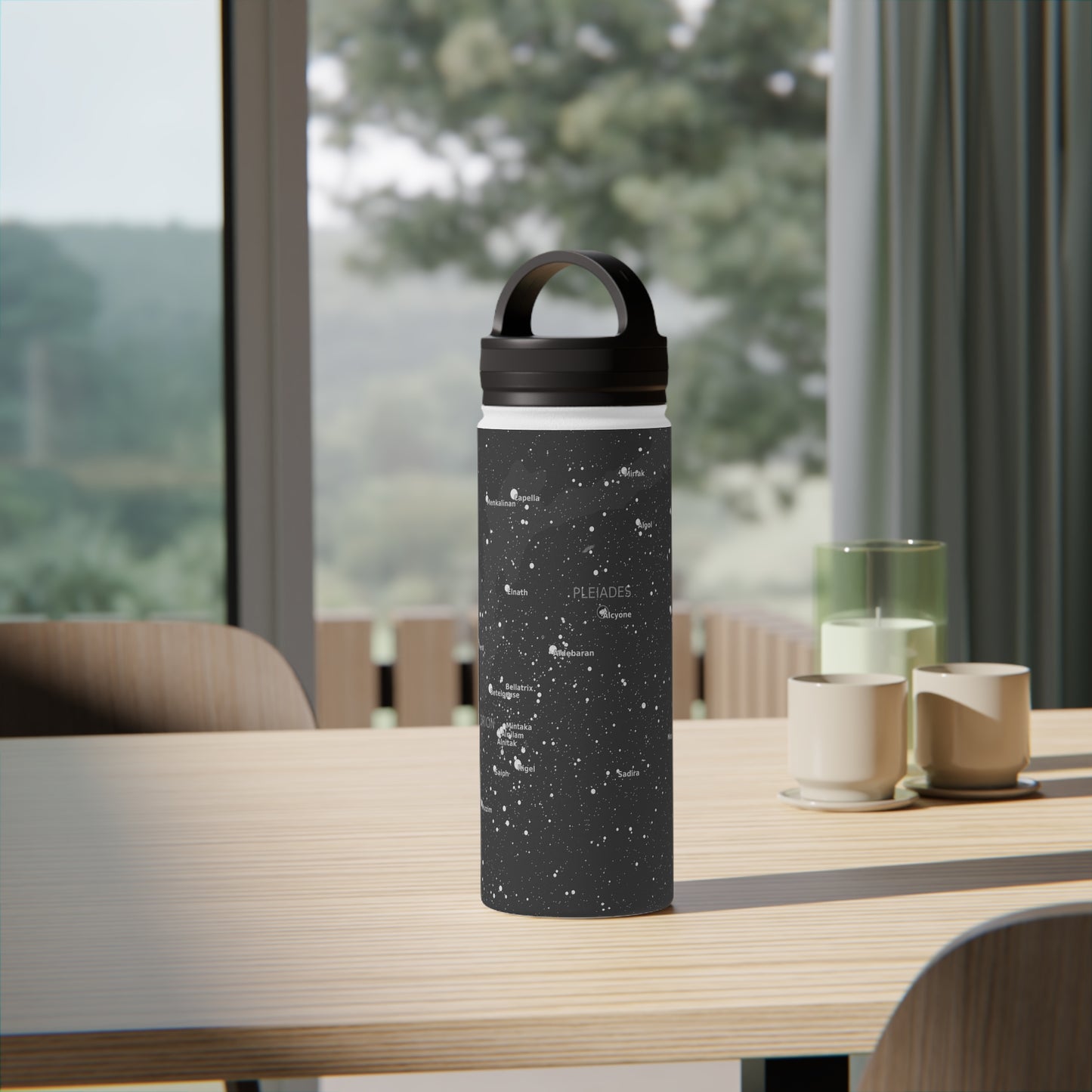 Charcoal Constellation Water Bottle | Insulated Stainless Steel Star Map Bottle | Astronomy Gift for Hikers