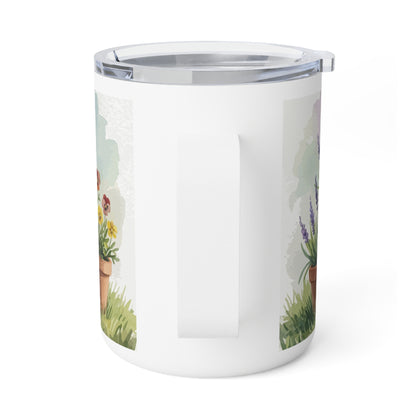 Garden Cat Watercolor Mug | Orange Cat Insulated Travel Mug | Cozy Cat Lover Gift