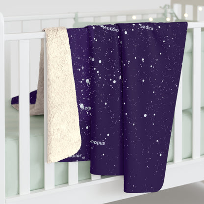 Purple Galaxy Fleece Blanket | Celestial Star Map Throw | Astronomy Sherpa Blanket