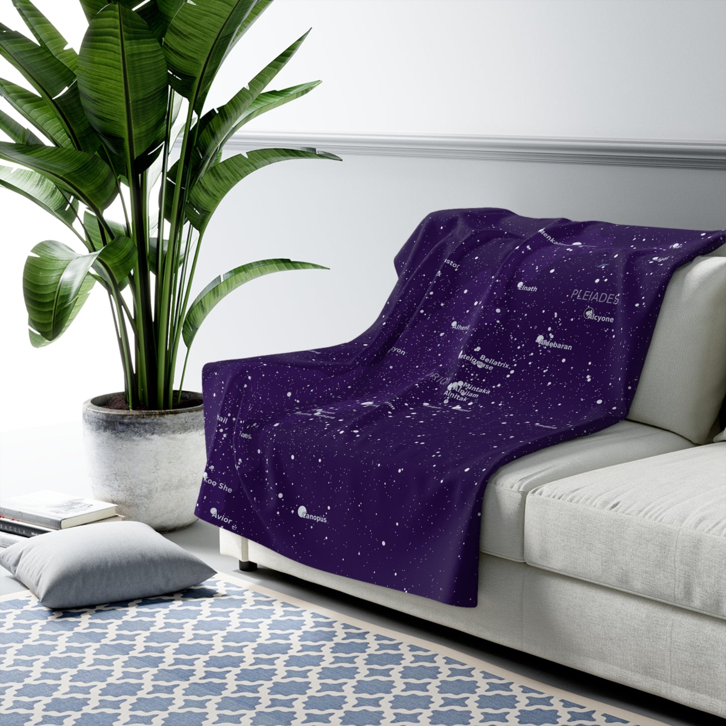 Purple Galaxy Fleece Blanket | Celestial Star Map Throw | Astronomy Sherpa Blanket