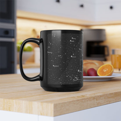15oz Black Astronomy Mug | Celestial Star Map Coffee Cup | Constellation Science Gift