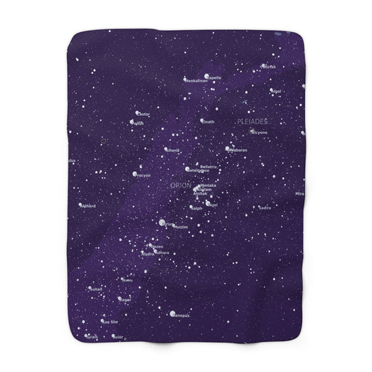 Purple Galaxy Fleece Blanket | Celestial Star Map Throw | Astronomy Sherpa Blanket