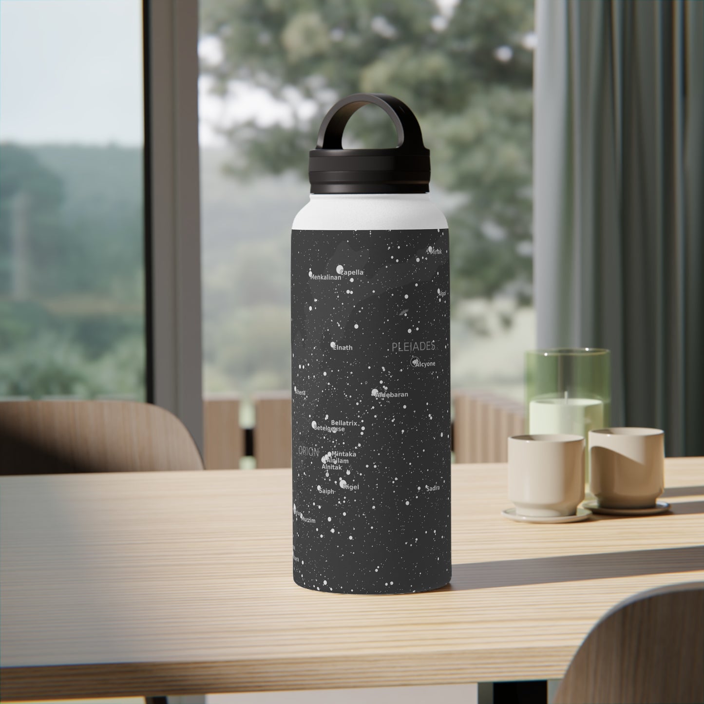 Charcoal Constellation Water Bottle | Insulated Stainless Steel Star Map Bottle | Astronomy Gift for Hikers