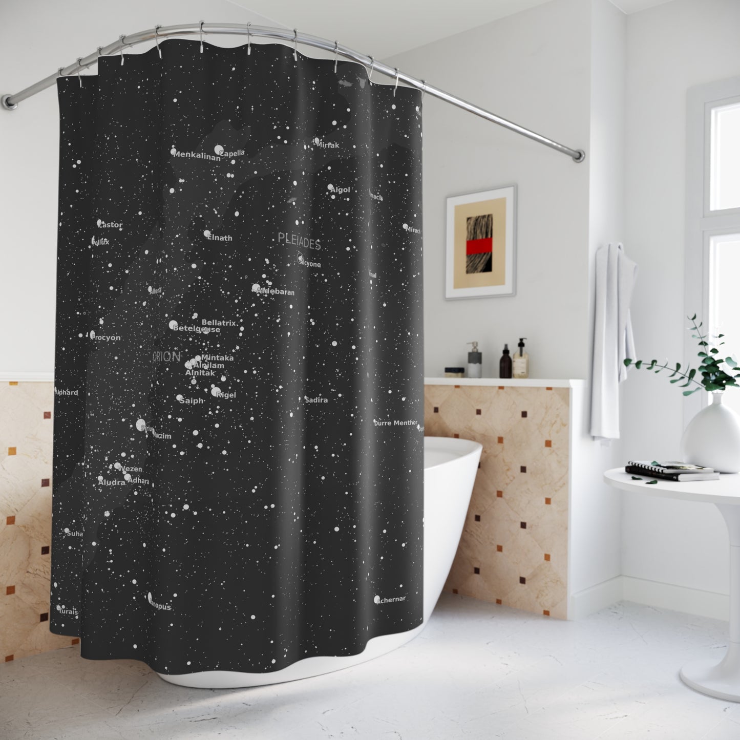 Dark Galaxy Shower Curtain | Celestial Star Map Curtain | Astronomy Bathroom Decor