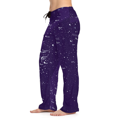Women's Galaxy Pajama Pants | Purple Celestial Star Map Pajamas | Astronomy Loungewear
